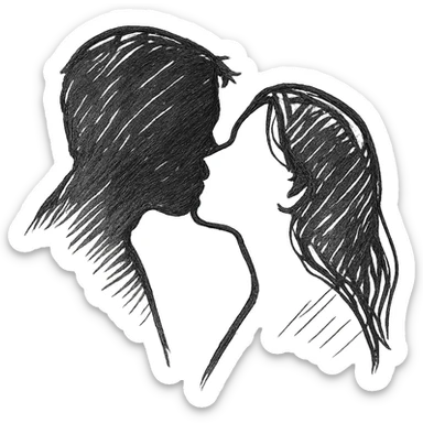 silhouette of a couple in a passionate kiss, dramatic lighting sticker