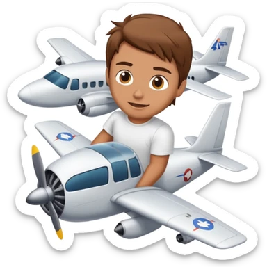 Man in white t shirt with brown hair flying plane with banner that says ARR behind the plane sticker