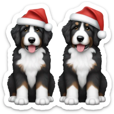 Black and grey Bernedoodle with Santa hat sticker