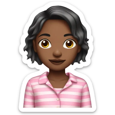 Pretty black girl long hair in striped pink pajamas  sticker
