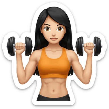 mujer fit con pelo negro largo y sosteniendo 2 mancuernas sticker