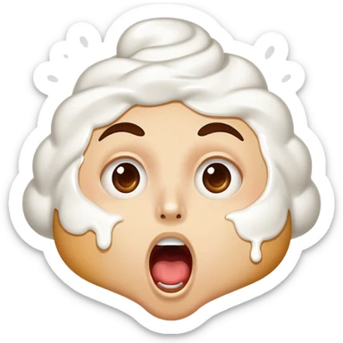 surprised face with whipped cream splattered across the face, mouth wide open sticker