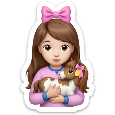 1 year old with brown hair and mini pony held together by one pink bow sticker