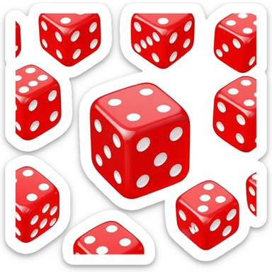 Red dice with white dots showing different numbers sticker