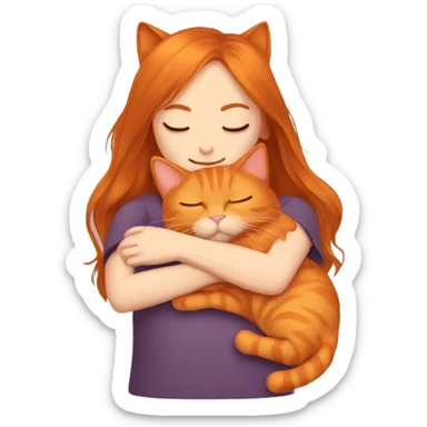 orange cat sleeping with long haired brunette girl holding pillow sticker