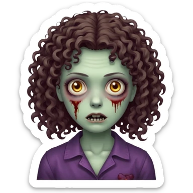 Faça uma mulher zumbi com o cabelo cacheado médio, e uma franja cacheada sticker