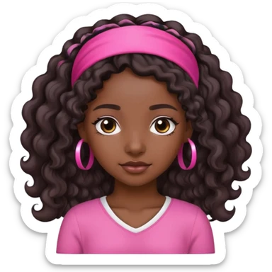 Black girl with wavy hair and a pink headband sticker