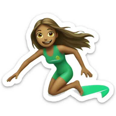 girl surfing green yellow surf board sticker