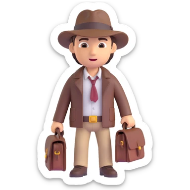 Indiana Jones 3D emoji style, with fedora, leather jacket, and satchel sticker