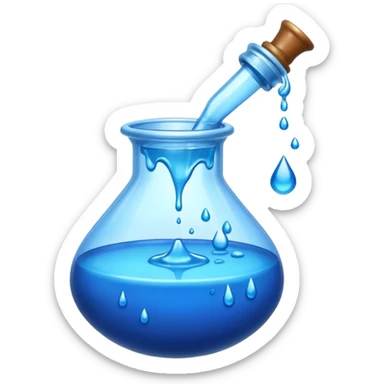 Blue potion bottle open with the liquid falling out sticker