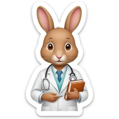 rabbit wearing lab coat and stethoscope, medical student, books sticker