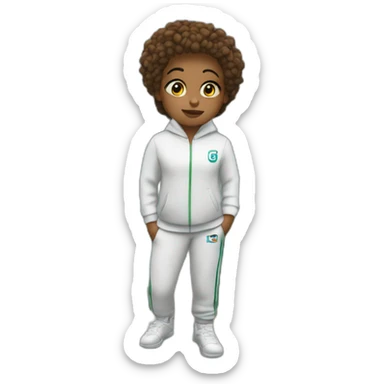 midhet stands in a white track suit sticker