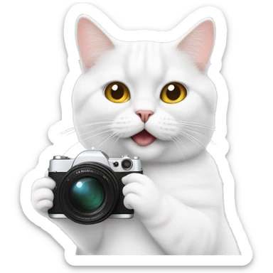 White British cat is taking photos  sticker