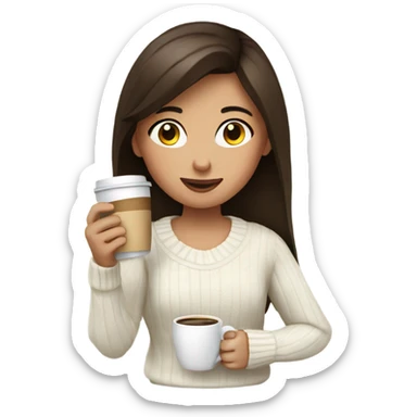 Brunette girl with white sweater drinking coffee sticker