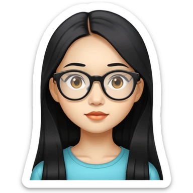 young Vietnamese girl head with very long black hair and glasses sticker