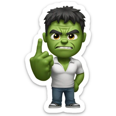Hulk holding index finger and middle finger up sticker