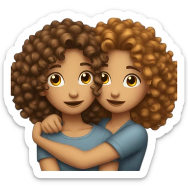 two friends girls with curly hair hugging sticker