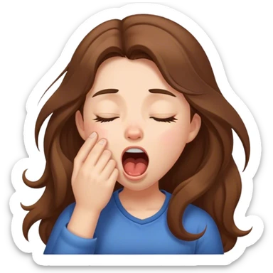 Sleepy girl, long brown hair, yawn sticker