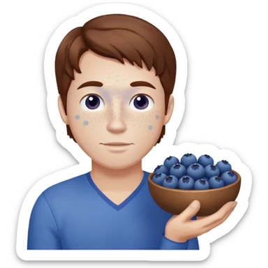 Man with brown hair and white skin with freckles, holding blueberries sticker