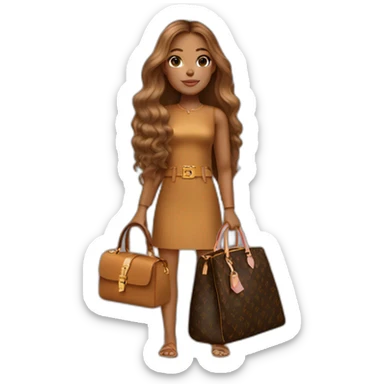 1 girl with light-brown long hair holding louis vuitton bag sticker