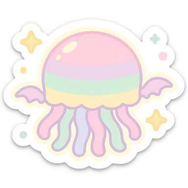 Remove background, keep kawaii style jellyfish with no face, pastel dreamy colors, tiny bat wings, gentle glow, transparent background sticker