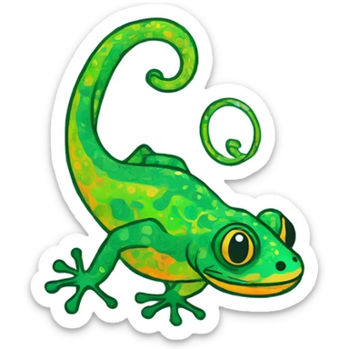 Emerald Abstract quirky funky made of different shapes gecko and squiggles linocut multicoloured illustrations  sticker