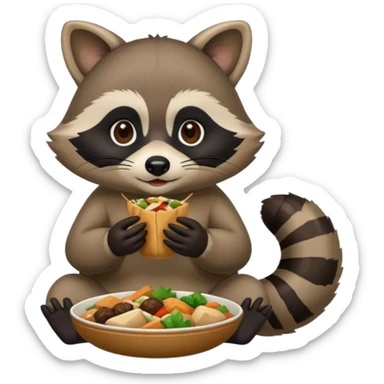 Raccoon with Asian food sticker