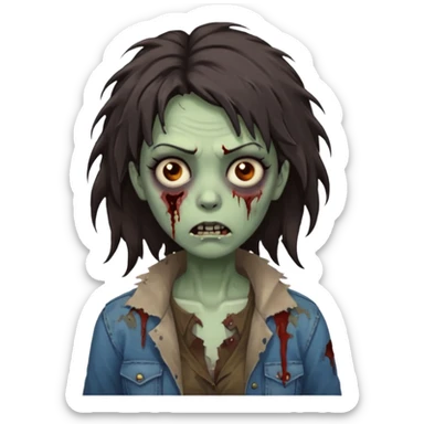 Zombie woman with wavez, dark brown long hair (not thick or voluminous sticker
