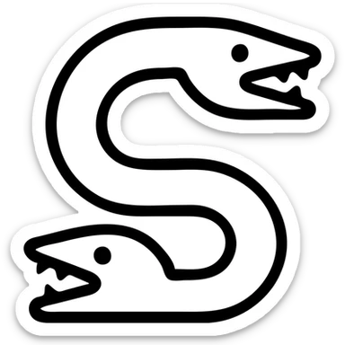 an eel with two mouths, outlined icon style, minimal color, clean lines sticker