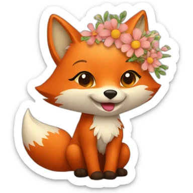 Fox with flowers  sticker