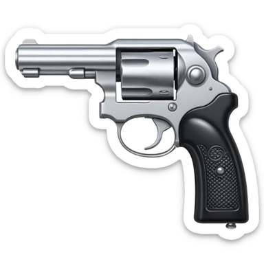 Classic pistol with black handle and silver barrel sticker