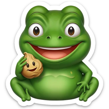 pepe frog holds a smiley poop sticker