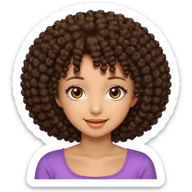 Naturally tan skin girl short darkBrown curly afro hrown eyes gyaru smiling closed mouth cute sticker