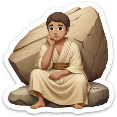 philosopher sitting on a rock in deep contemplation, chin resting on hand, wearing traditional ancient Greek robe, beige and brown tones only sticker