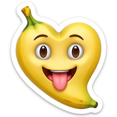 a banana in the mouth of a heart eyes emoji with its tongue out sticker