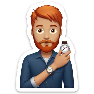 Man red beard, waiting, looking at watch sticker