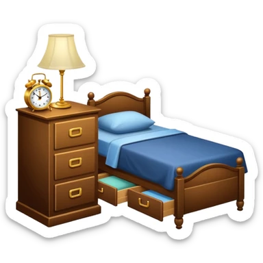 A Cupboard-commode-drawer-night-bed-stand furniture with a night lamp on, a photo on, and a digital alarm clock on sticker