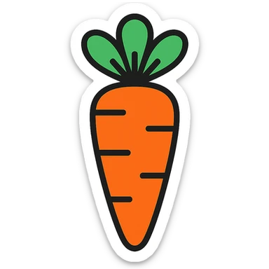 color outline icon of a carrot, black outlines, orange and green sticker