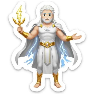 Zeus, whole body, white clothes, long white  hair, lightnings sticker