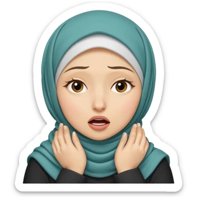 A light hijabi woman choking herself out of frustration but she's nonchalant  sticker