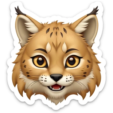 Cinematic-realistic cute-Lynx-Portrait-Emoji – Head tilted dramatically with an exaggeratedly amused expression, featuring a thick, tufted golden-brown coat with striking black ear tufts, wide, expressive amber eyes filled with playful disbelief. sticker