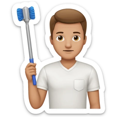man holding toilet brush sticker