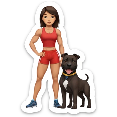 Brunette with a big black amstaff dog sticker