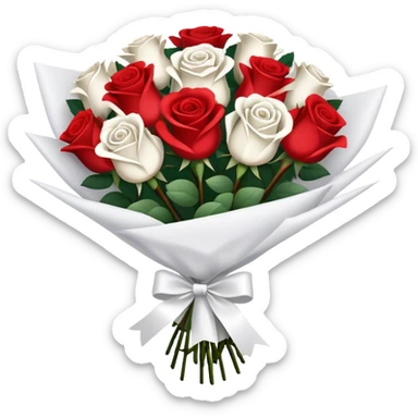Red and white rose bouquet with white wrapping  sticker