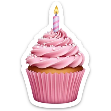 Vintage 3d realistic birthday cupcake, pink and white sticker