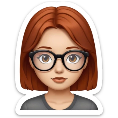girl with reddish brown hair and black glasses sticker