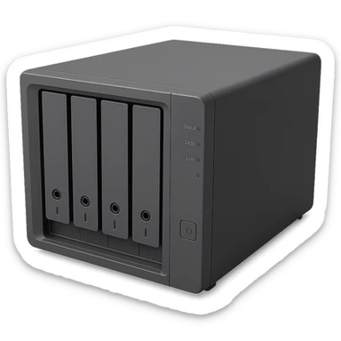 generic 4 bay NAS device, angled view, minimal design sticker