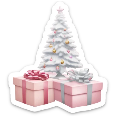 Light pink Christmas gifts under a white Christmas tree  sticker