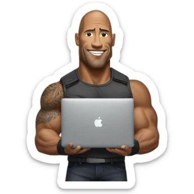 the rock with a MacBook sticker
