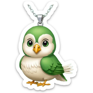 un oiseau classique vert avec un collier avec des breloque argentées et un poil blond qui fait une petite bouclette sur le front  sticker